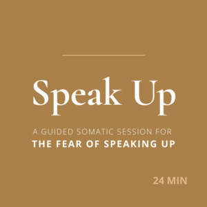 A full 30-minute somatic session for fear of speaking up — tracing the freeze in your throat back to where it formed, and releasing it.